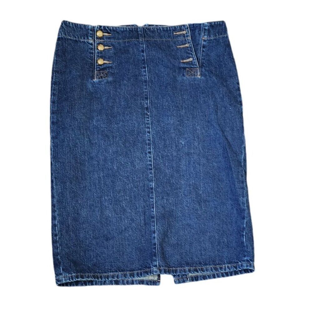 Ralph Lauren Jeans Midi Denim Pencil Skirt Button Front Womens 8 Blue